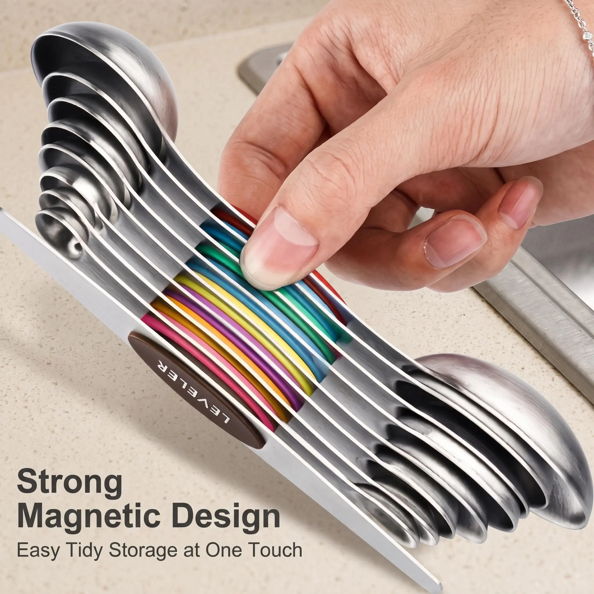 9 Piece Magnetic Stainless Steel Measuring Spoon Set, Precise Measurement for Spices, Dry and Liquid Ingredients, Essential Baking Tool, Measuring Spoons Set
