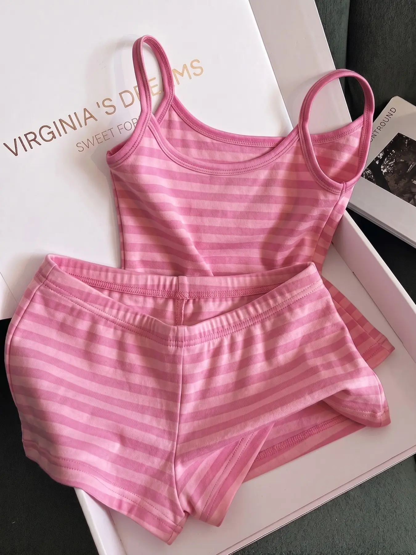Women's Casual Vacation Striped Camisole Top And Shorts 2 Pieces Set Sweet Y2k Style, Summer Loungewear, Casual Everyday Outfits