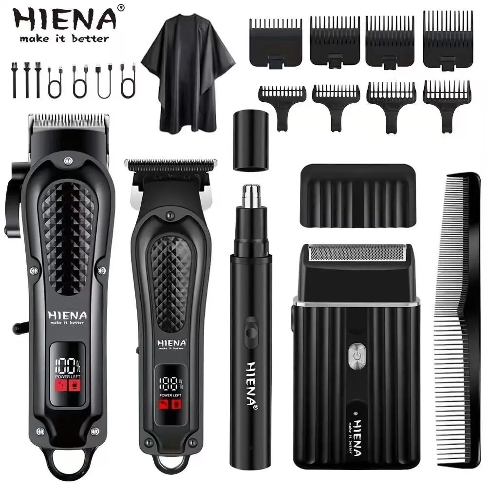 HIENA Men's Professional Haircut Set: Men's LED Digital Display Professional Hair Clipper, Digital Beard Trimmer, Cordless Dedicated Nose Hair Trimmer, Electric Shaver Equipped with Limit Comb Barber Set