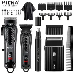 HIENA Men's Professional Haircut Set: Men's LED Digital Display Professional Hair Clipper, Digital Beard Trimmer, Cordless Dedicated Nose Hair Trimmer, Electric Shaver Equipped with Limit Comb Barber Set