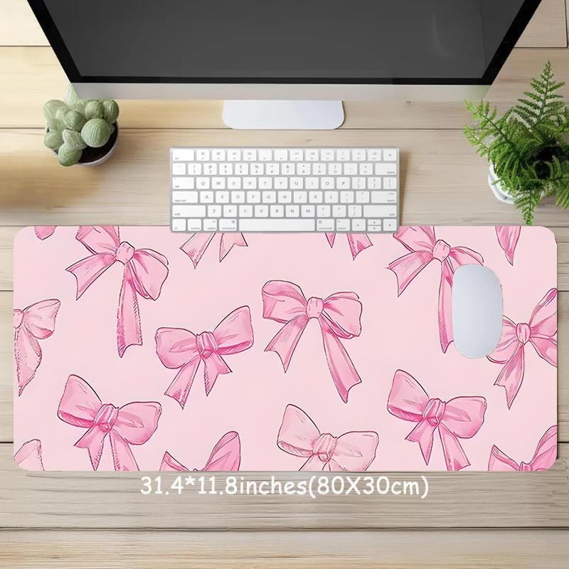 Pink Bow Pattern Desk Mat, Rectangle Gaming Mouse Pad, Non-slip Rubber Pad, Decorative Desk Mat, Cute Desk Accessories for Home Office