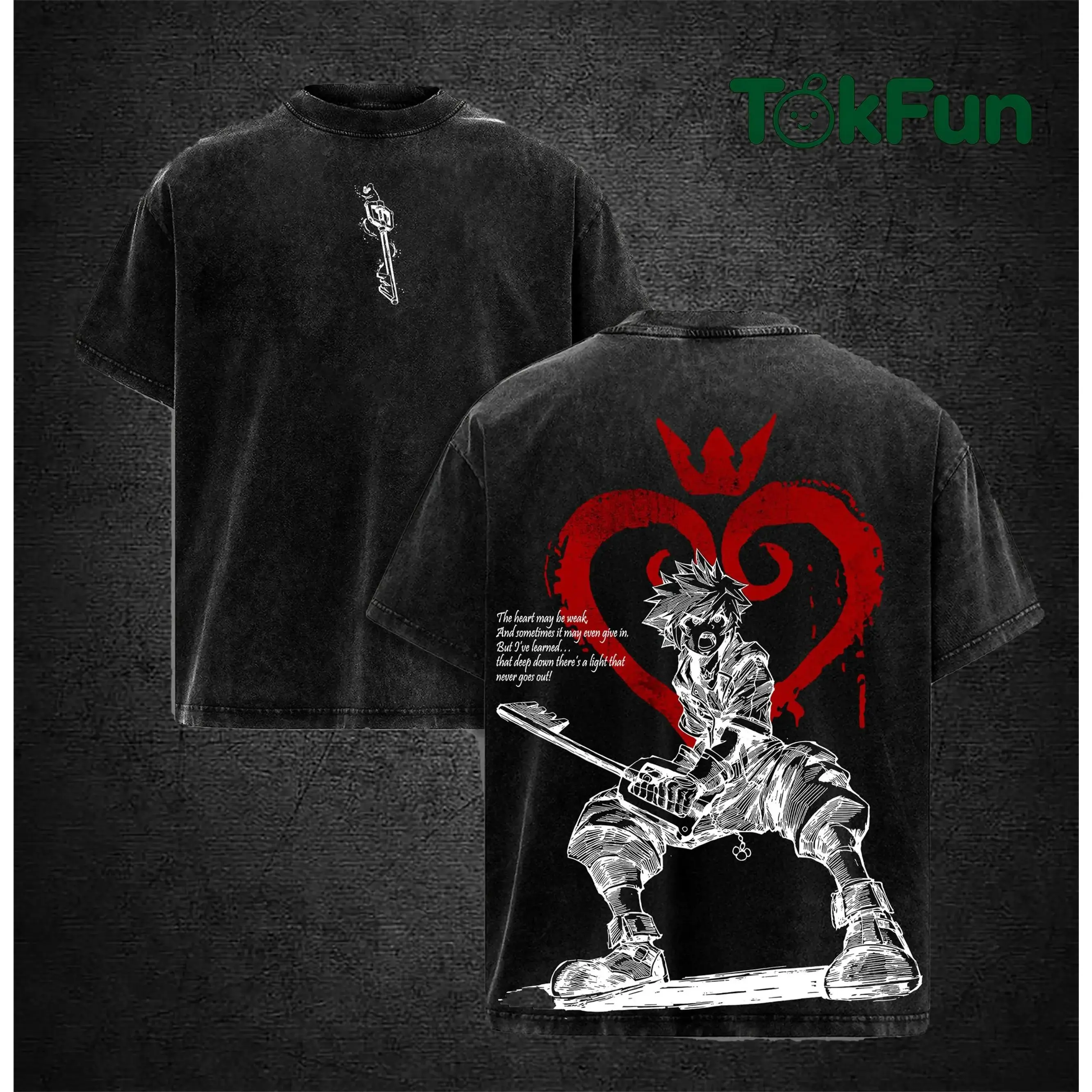 Sora Kingdom Hearts Tee Washed – Kingdom Hearts Vintage Washed Heavy Cotton Oversized Graphic T-Shirt & Hoodie, Retro Anime Game Crossover Streetwear, Keyblade Wielder Heartless Emblem Edition, Unisex Aesthetic Top
