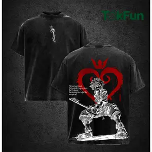 Sora Kingdom Hearts Tee Washed – Kingdom Hearts Vintage Washed Heavy Cotton Oversized Graphic T-Shirt & Hoodie, Retro Anime Game Crossover Streetwear, Keyblade Wielder Heartless Emblem Edition, Unisex Aesthetic Top
