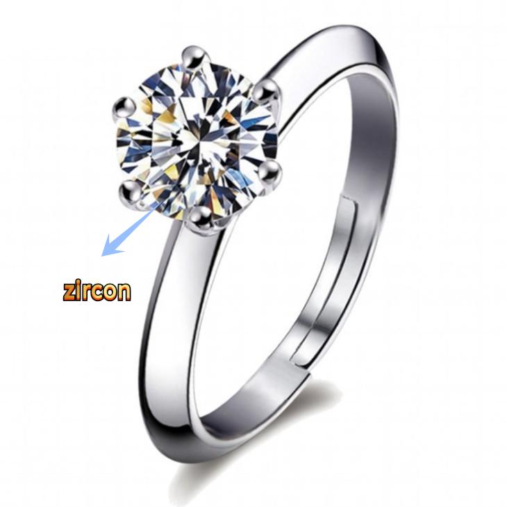 Six-prong simulated diamond ring, couple's open wedding ring, adjustable jewelry