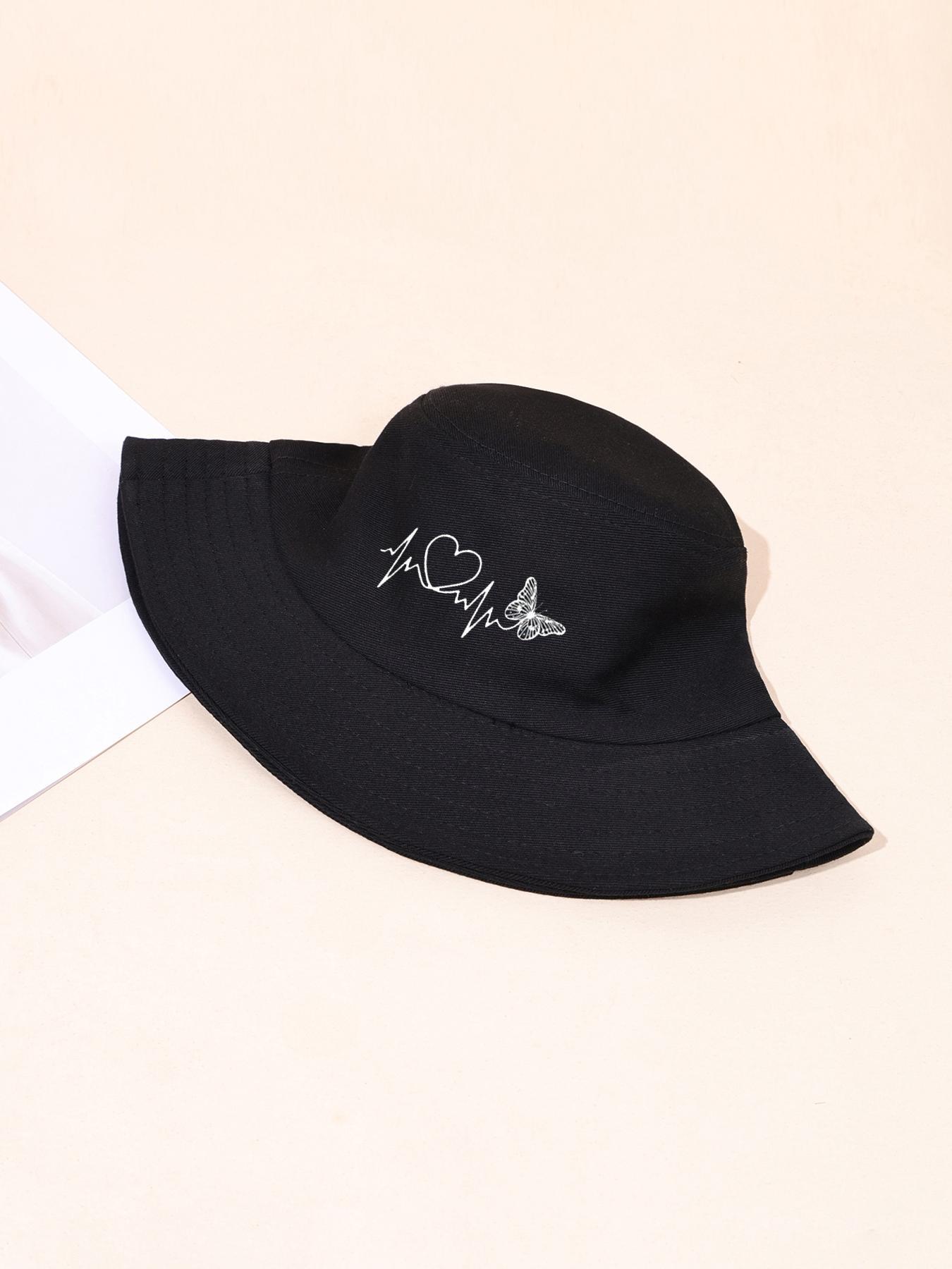 New Custom Designed White Bucket Hat with Embroidered Butterfly, Adjustable Embroidered Butterfly Bucket Hat – zlyc main image 4