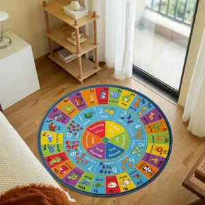 Round Kids Area Rug Alphabet Numbers Circular Floor Mat Educational ABC Welcome Carpet Non Slip Play Mat Cute Animals Learning Home Decor Foot Pad Washable Living Room Rug for Indoor Outdoor Hallway Front Door Bedroom Playroom Nursery Carpet
