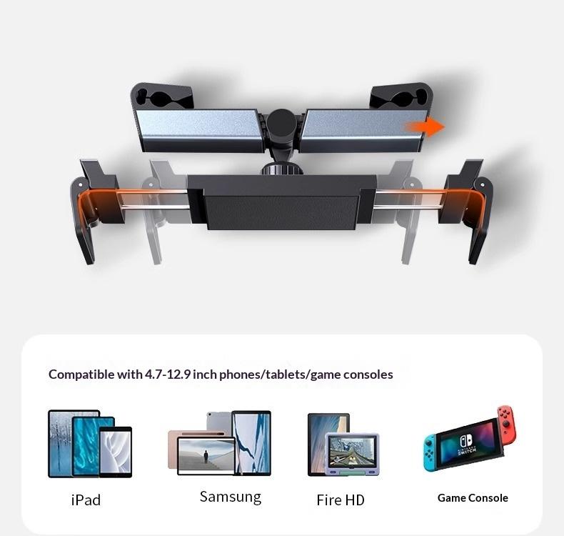 Car tablet bracket, rear seat back ipad support frame, rear seat headrest retractable, rotatable and fixed mobile phone bracket