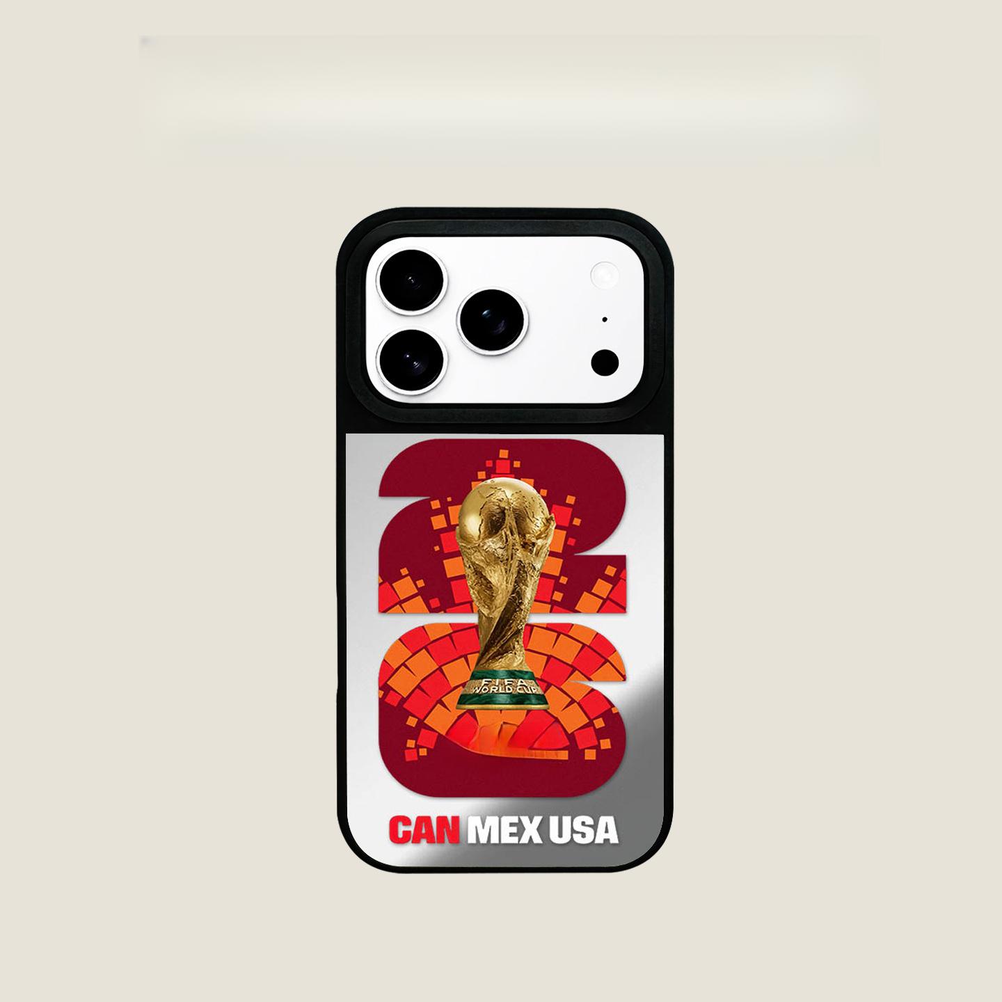 World Cup-themed iPhone 17 Pro Max phone case, magnetic, for Apple 16/15/14, silver frame, soft case