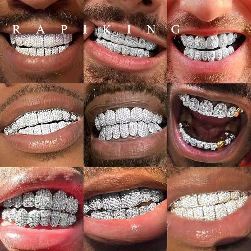 ZZHS Hip Hop Cubic Zirconia Teeth Grills 2pcs Set - 20pcs Top & Bottom Grills for Rappe and Cosplaye with Glittering Finish Oral Heart Shaped Brackets Ceramic BracesTALISA