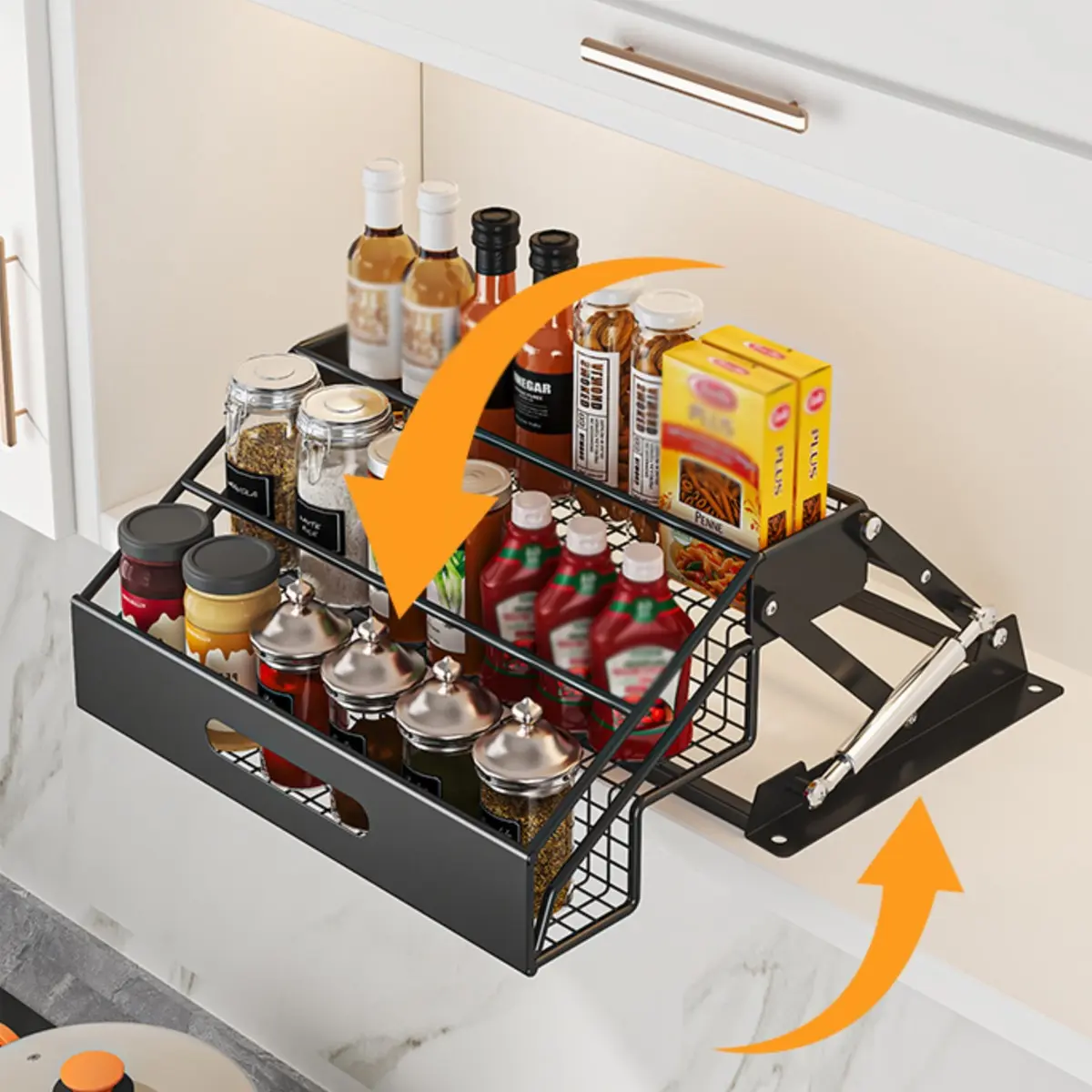Kitchen Pull-Out Storage Rack, Spice Rack, Cabinet Organizer, Iron Art Desktop Three-Layer Seasoning Rack, Space-Saving Kitchen Accessory