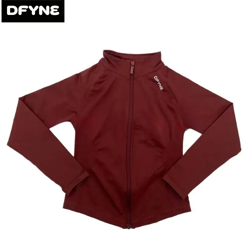DFYNE Women's Full Zip Up Workout Jacket| Slim Fit Hourglass Gym Running Track Top| Seamless Long Sleeve Yoga Jacket with Thumbholes
