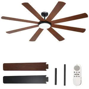 72 inch Large Ceiling Fans with Lights and Remote, Indoor/Outdoor Black 8 Blades Modern Ceiling Fan for Kitchen Living Room Patio, 6 Speed Reversible Quiet DC Motor, 24W 3CCT Dimmable