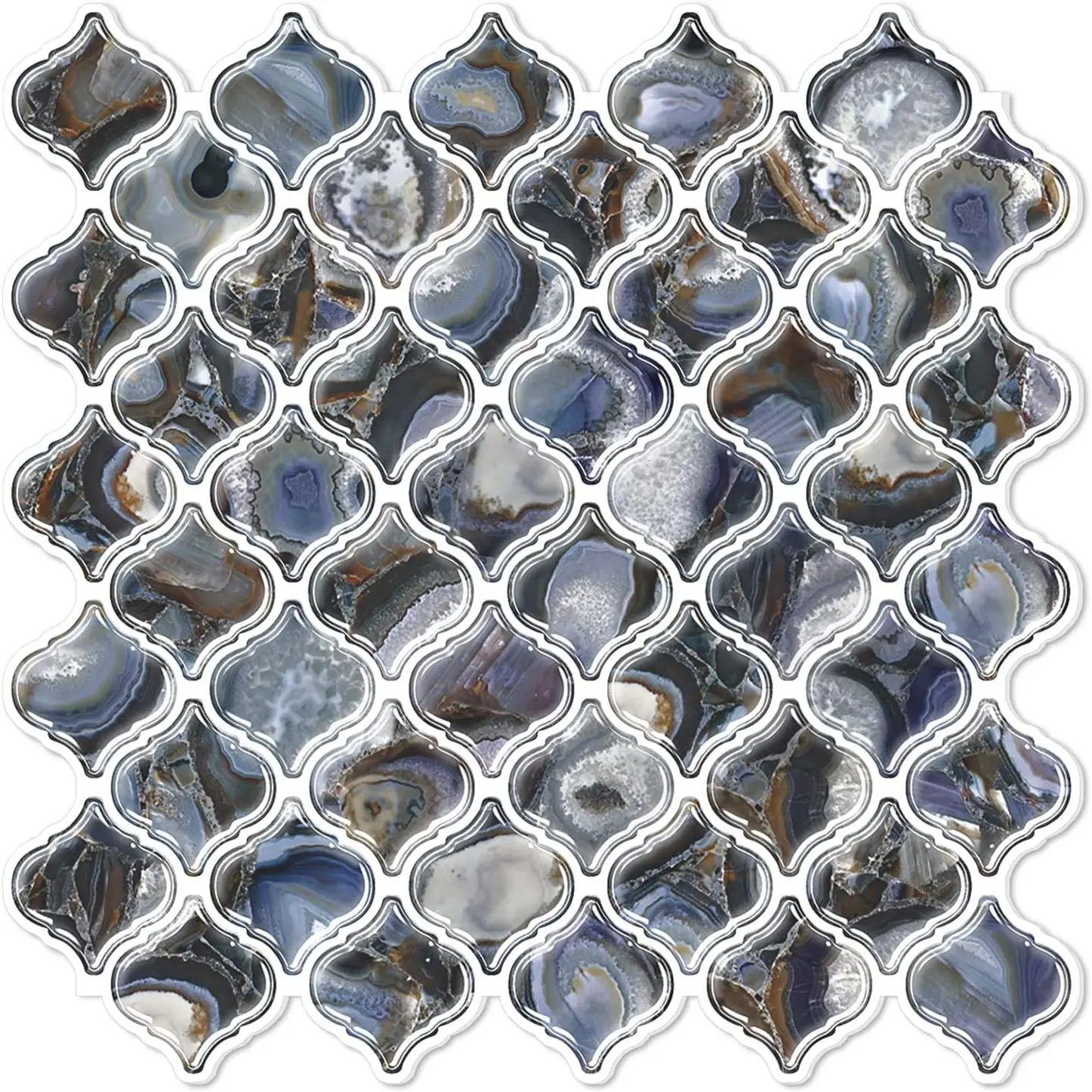 Arabesque Peel and Stick Backsplash, 12”X12” Backsplash Tile for Kitchen Peel and Stick, Self Adhesive Wall Tile Stick  Tiles (Thicker Design, Faux Blue )