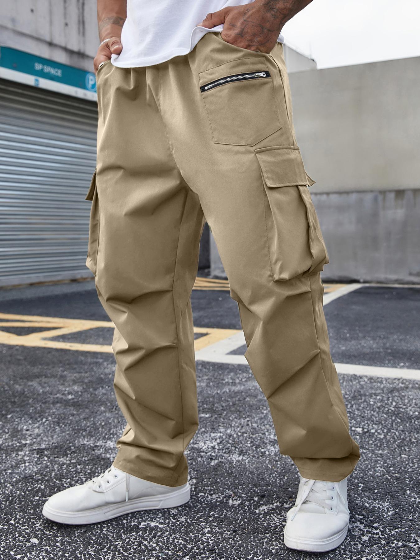 Plus Size Solid Drawstring Waist Cargo Pants, Casual Streetwear for Daily Wear, Men's Dark Gray Trousers for All Seasons