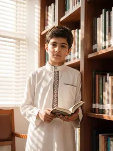 Arabian Boy Traditional Embroidered Thobe, Button Design with Pockets, Suitable for Daily Wear, Formal Occasions, Ramadan/eid