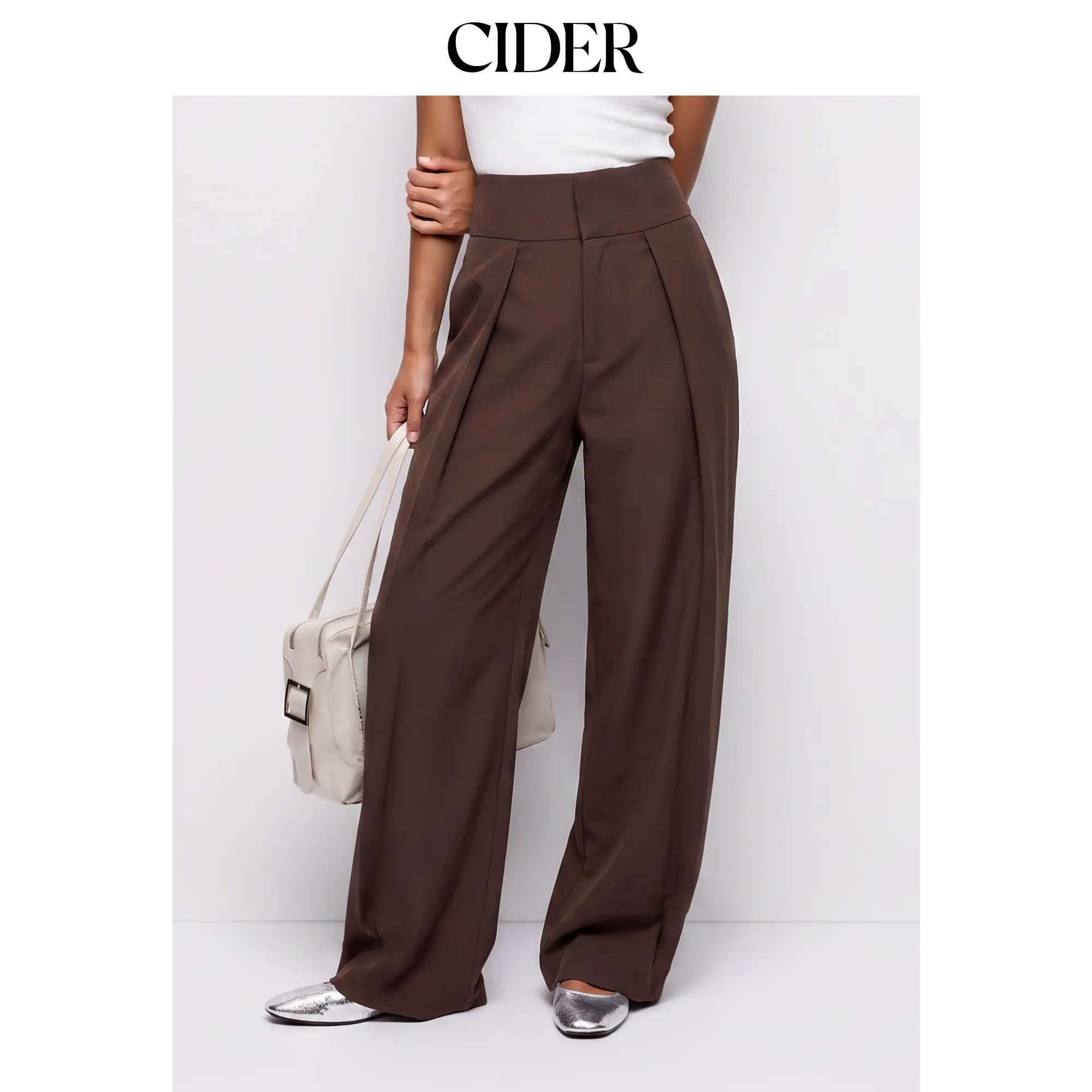 Cider High Rise Pleated Pocket Barrel-leg Long Trousers
