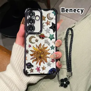 Compatible with Samsung Galaxy S26 S23 Ultra S24 Plus S25 S22+ FE Edge Phone Case Celestial Emblem Array Pattern Clear Hanging rope Protective Four Corners Air Cushion Anti-drop Shockproof Cellphone Casing