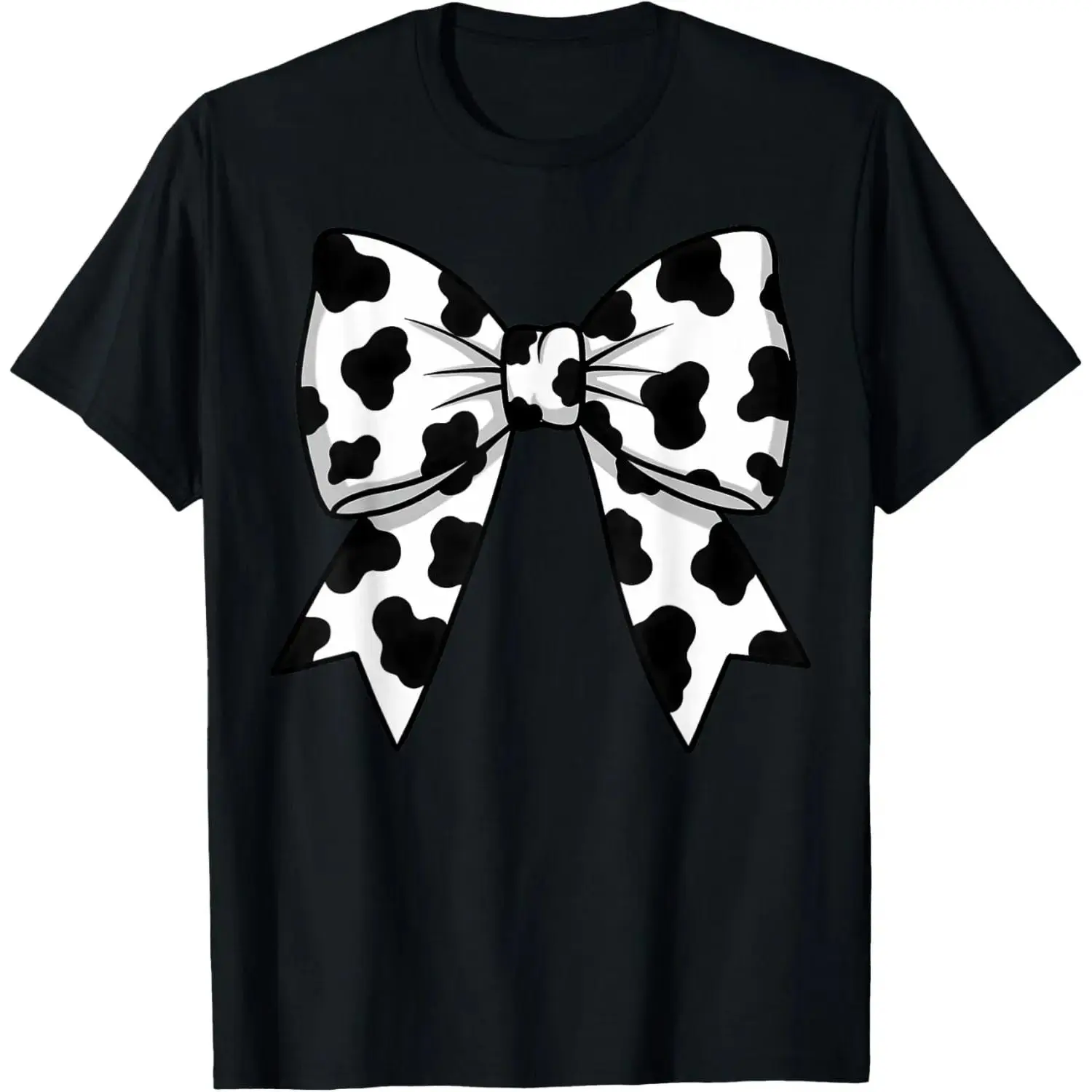 Women's Casual Coquette T-Shirt with Cow Print Bow Graphic, Soft Shortsleeve Round Neck Fashion Top, Comfortable, Regular Fit, Streetwear, Moisture Absorb, Classic Crew Neck, Easy Wear, Bow Detail