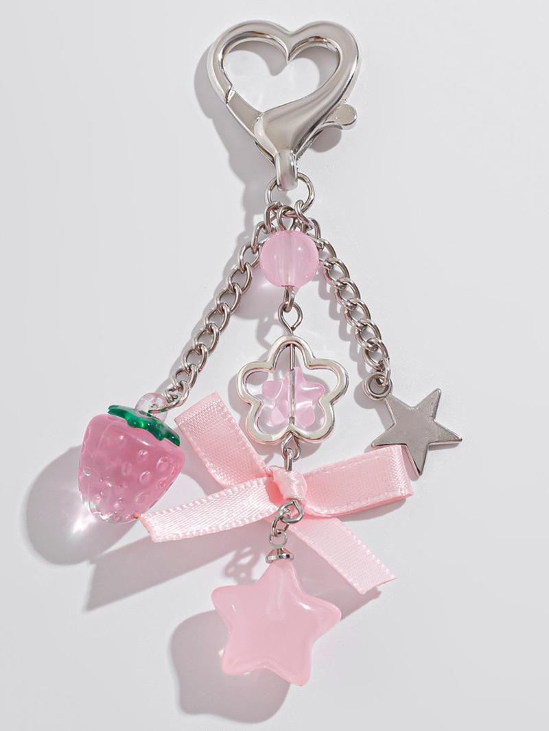 Cute Star & Strawberry & Bowknot Design Keychain, Cute Charms Keychain, Fashionable Keychain for Women & Girls, Trendy All-match Keychain for Birthday Gift