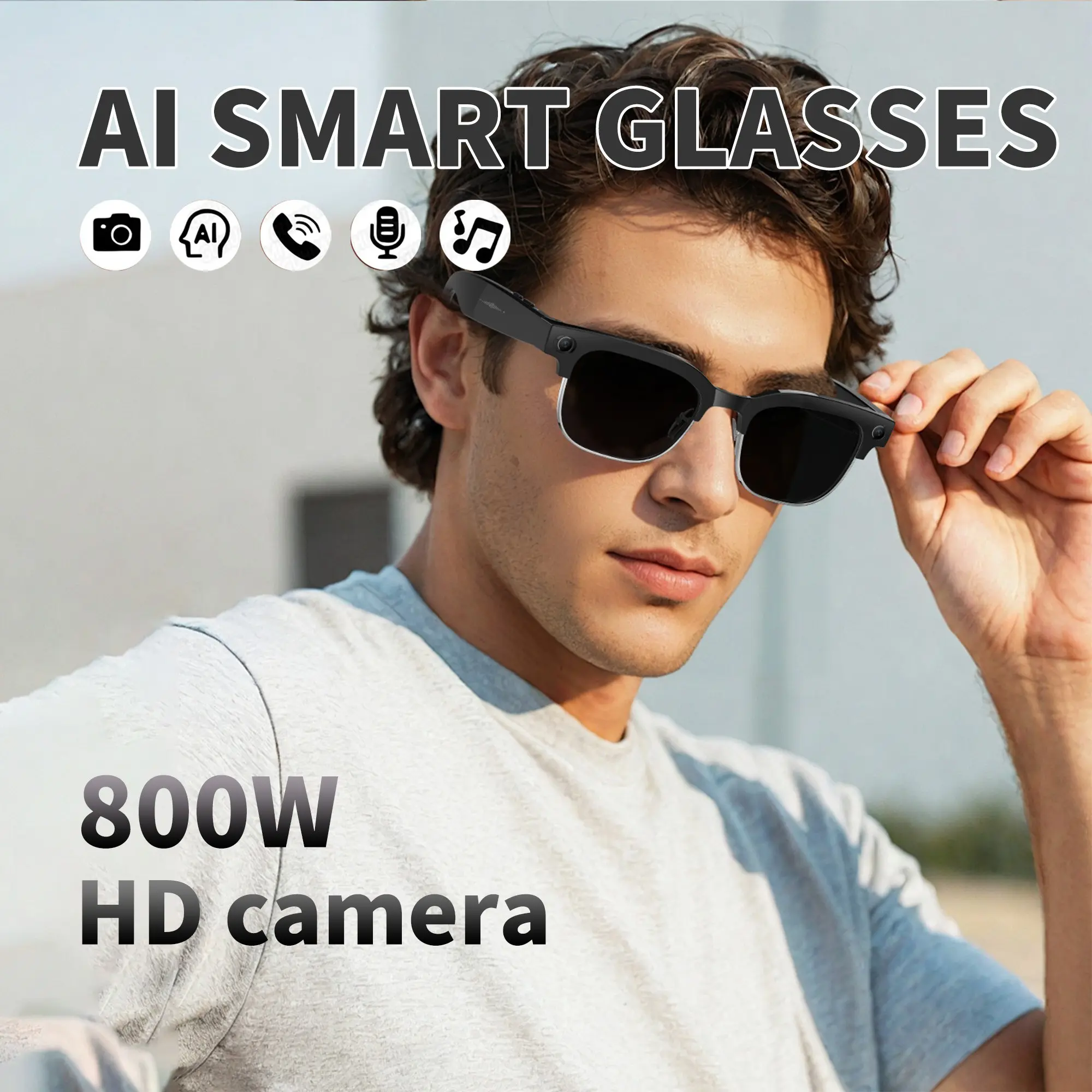Smart Ai Glasses for Men, 8mp Pixel, Video Recording, Ai Photo Recognition, Bluetooth-compatible Calling, Voice Translation, Perfect Accessory