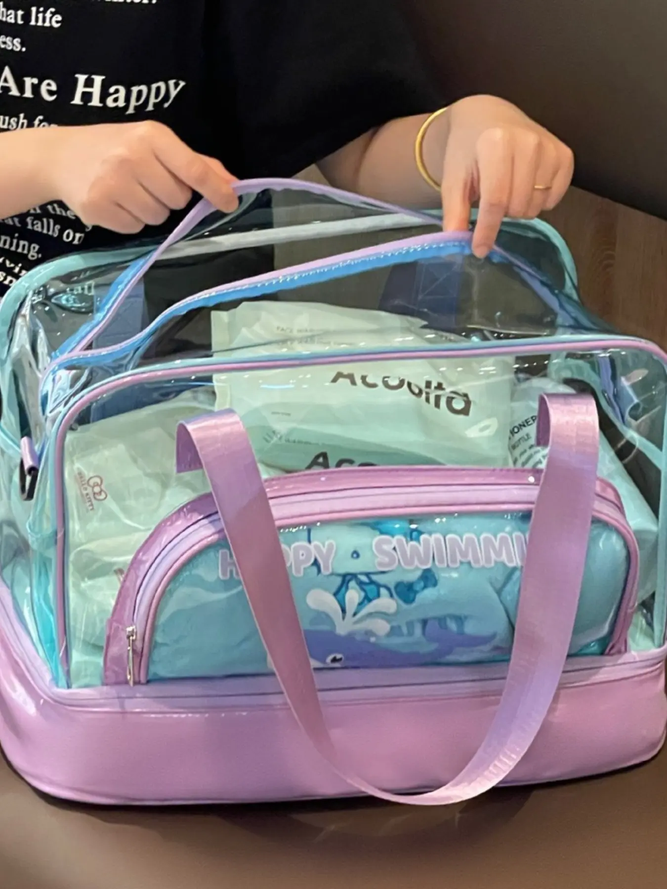 High-Quality Swimsuit Bag, Dry-Wet Separated Large Capacity Waterproof Crossbody Beach Bag, Portable Travel Cosmetic Bag, Transparent Storage, Clear Bag