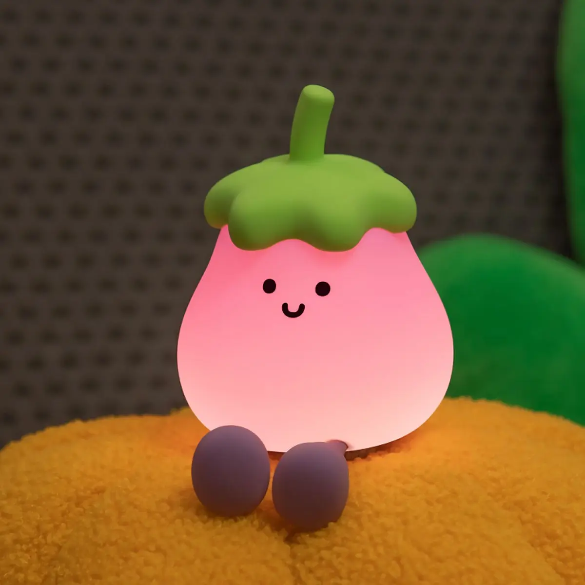 New Creative Eggplant Night Light, Rechargeable Silicone Ambient Lamp, Bedroom Sleep Companion, Cute Tap-To-Illuminate Design