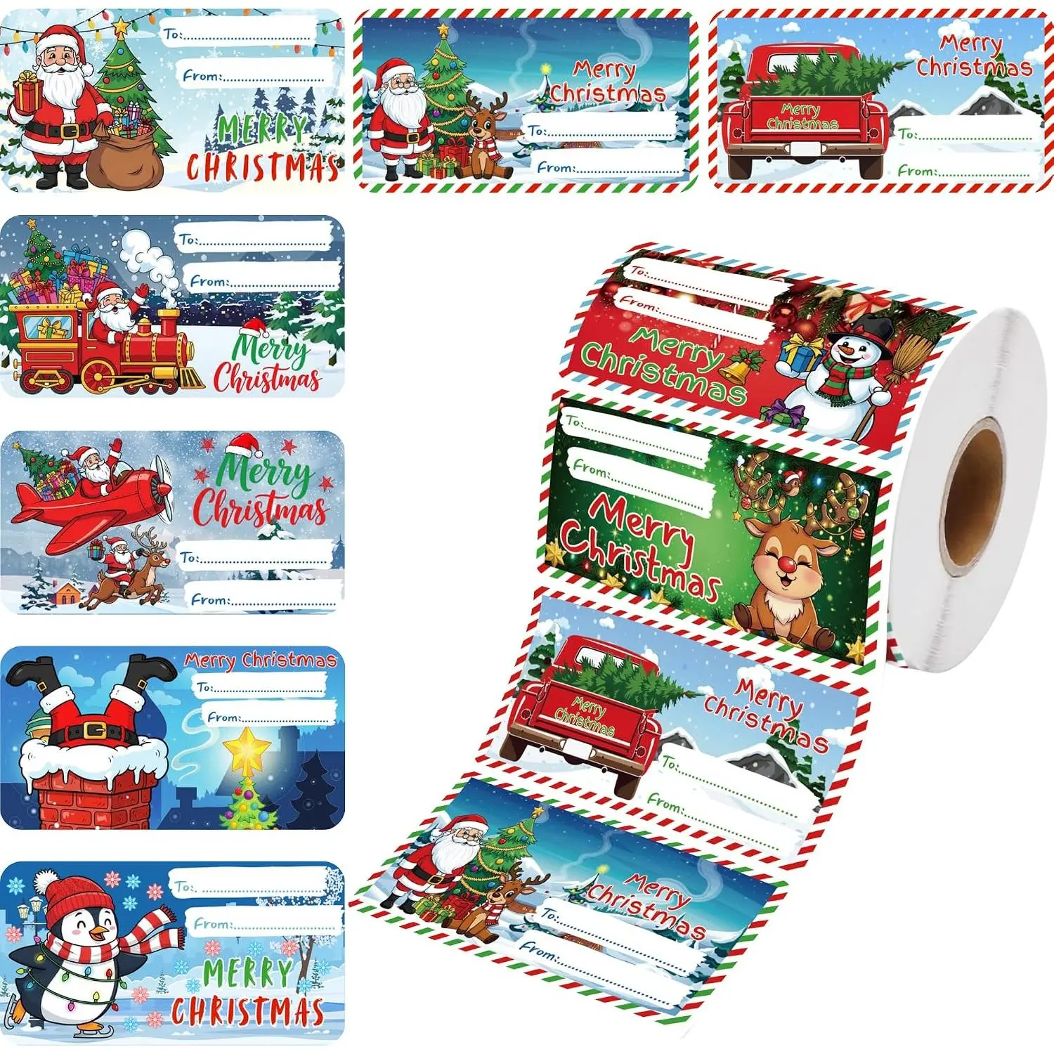 Christmas  Tags Stickers | Self Adhesive Christmas Label Stickers for Xmas  Present Bags Boxes Wrapping Paper Goodie Bags Winter Xmas Themed Santa Claus Reindeer  Snowman-250Pcs