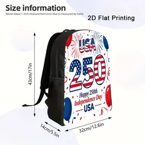 USA 250th Independence Day Backpack - Patriotic Red White Blue Firework School Bag for Kids & Adults