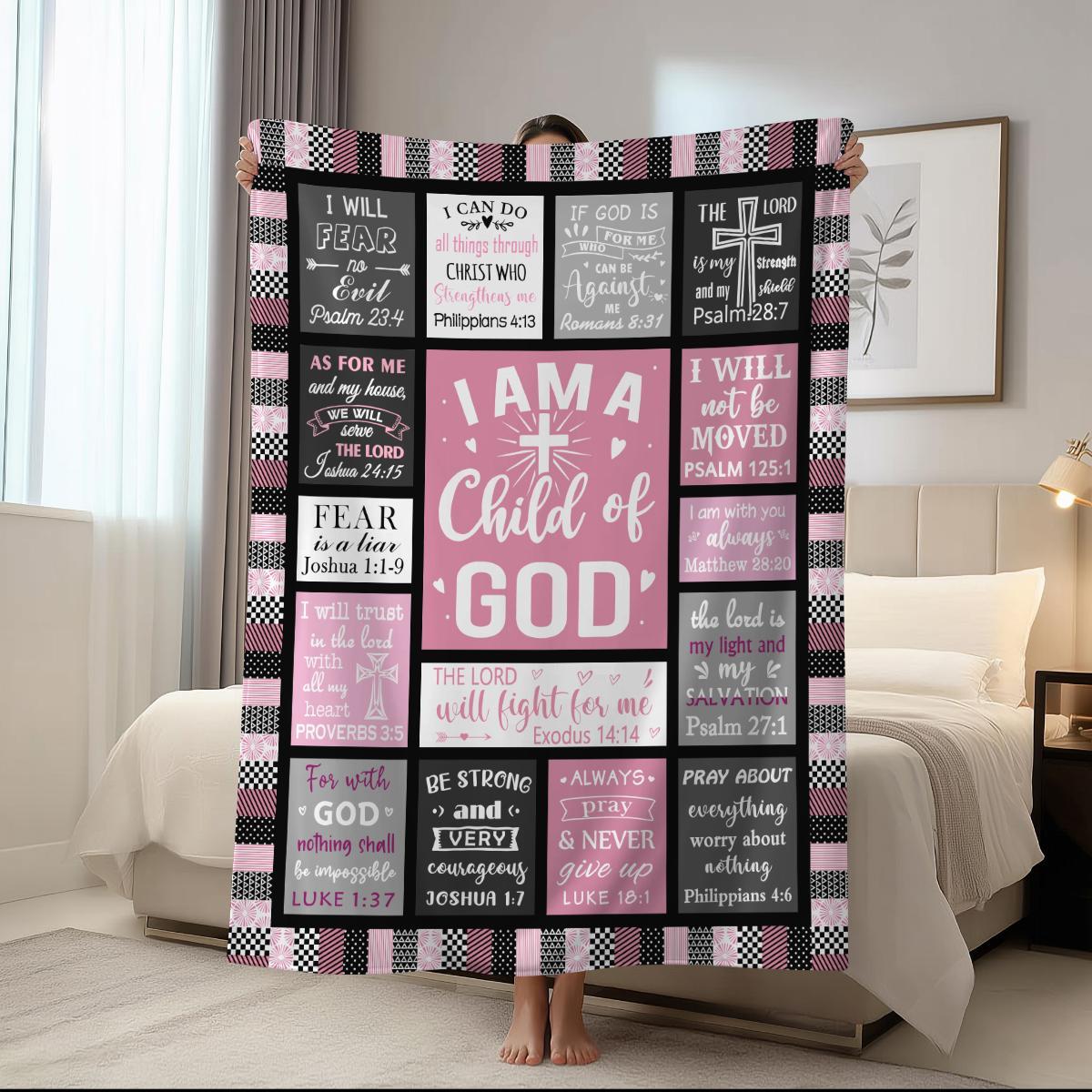 Bible Scripture Printed Blanket, Inspirational Quotes Printed Envelope Blanket, Jesus God Gift Blanket, Multi-Purpose Blanket, Slogan Print Blanket Soft Cozy Leisure Warm Bed Blanket for Couch & Bedroom, Flannel & Fleece Throw Blankets Gifts from Christia