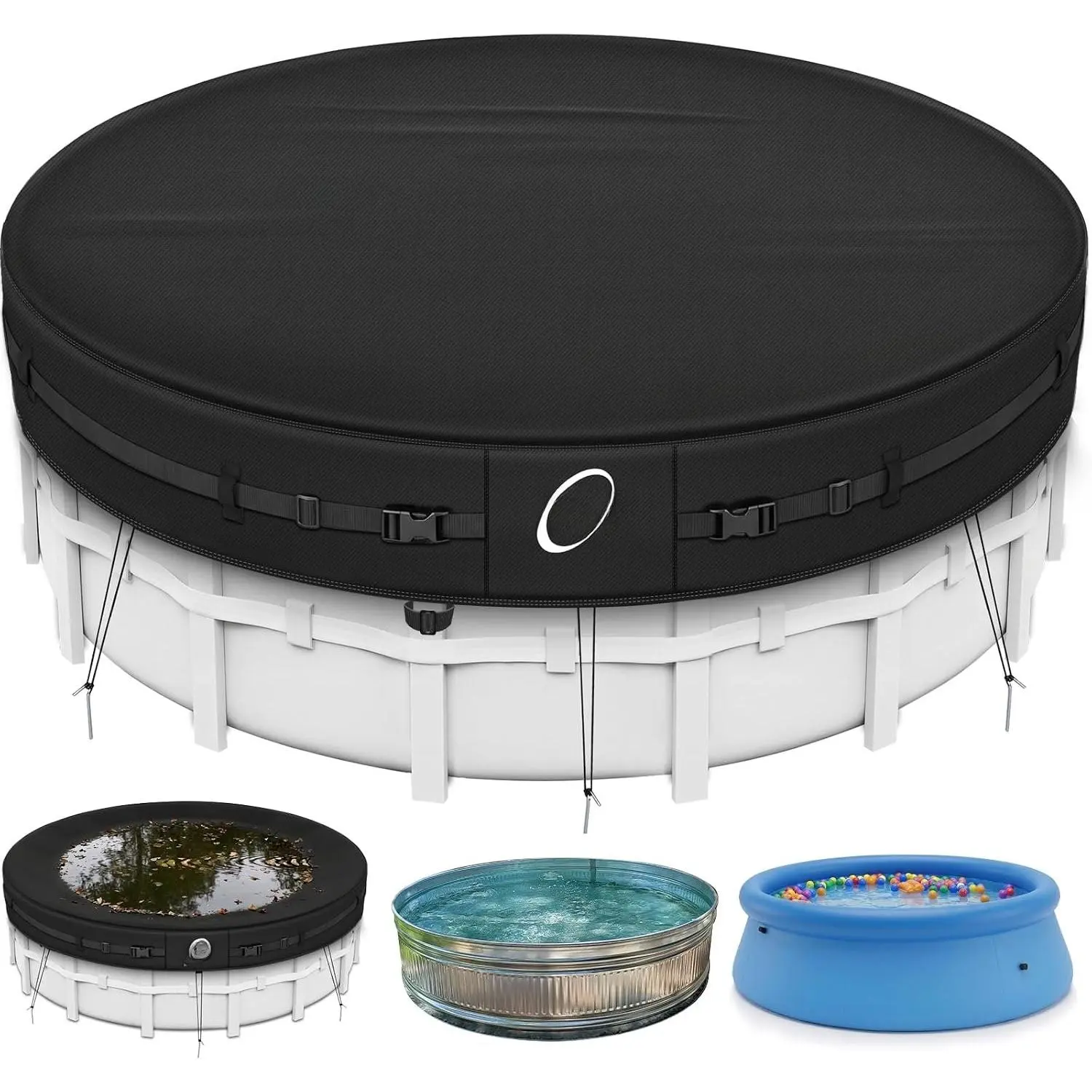 Heavy Duty 500D 8ft Round Pool Cover for Above Ground Pool, Stock  Pool Covers with Accessories, Round Hot Tub Cover Ideal for Windproof, ,