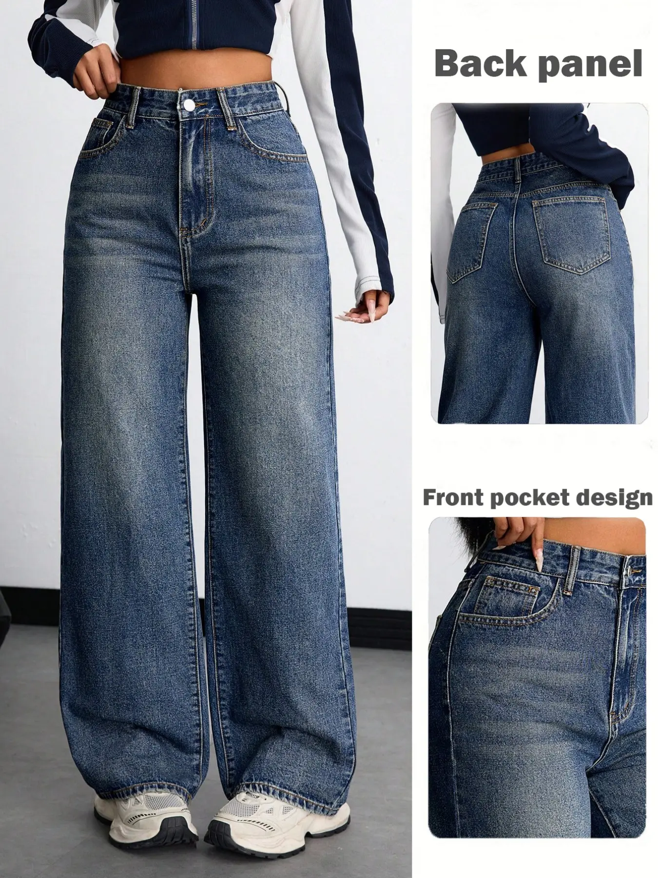 Classic Fashion Casual Non-Elastic Low Waist Wide Leg Jeans, Comfortable Long Pants for Daily Wear, Trendy Denim Bottoms for Women