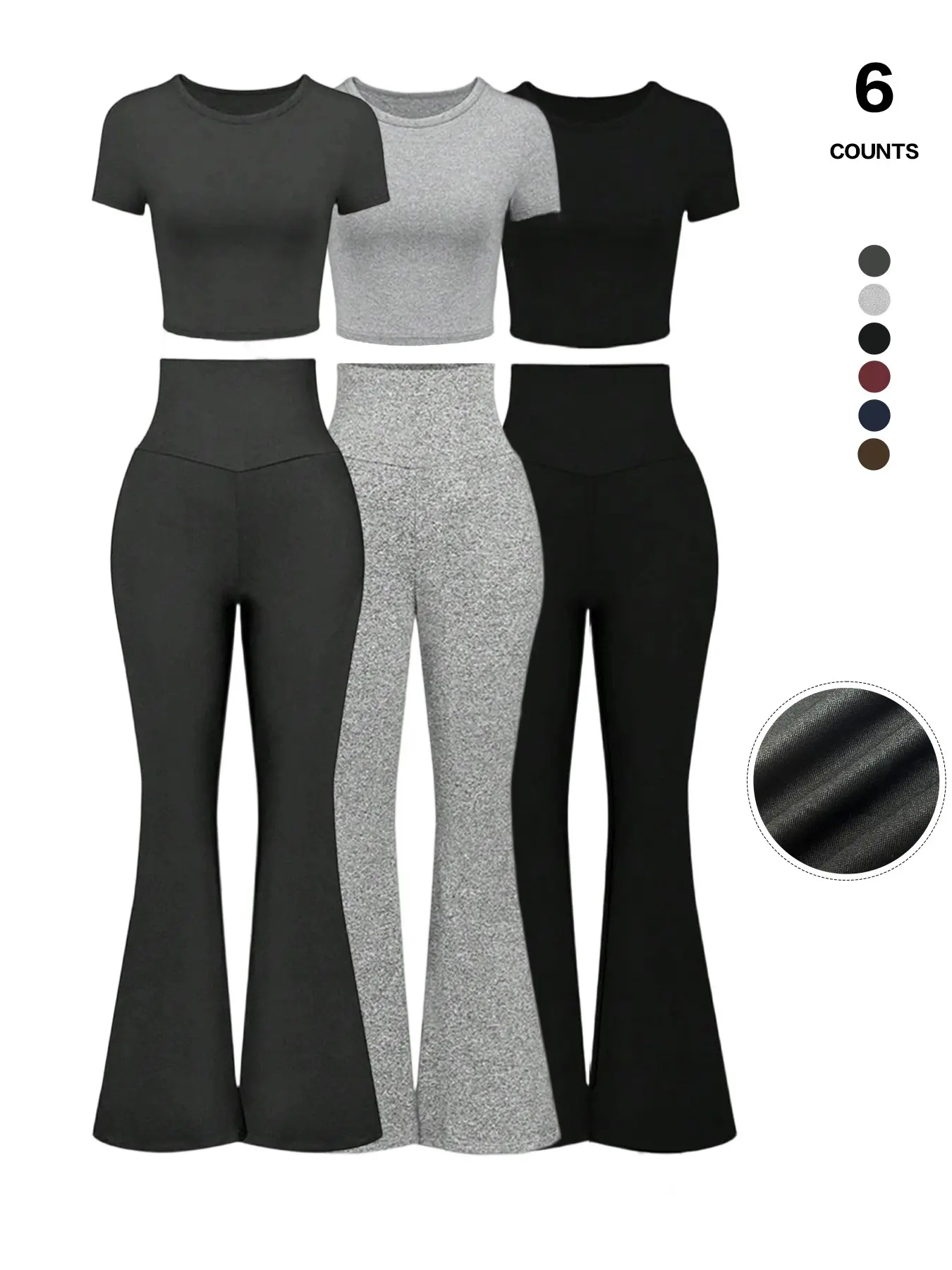 Women's Basic Solid Top & High Waist Elastic Flared Leg Pants Set, Clothes, Casual Chic Fashion, Cozy Round Neck Tee & Bell Bottom Trousers, All Seasons