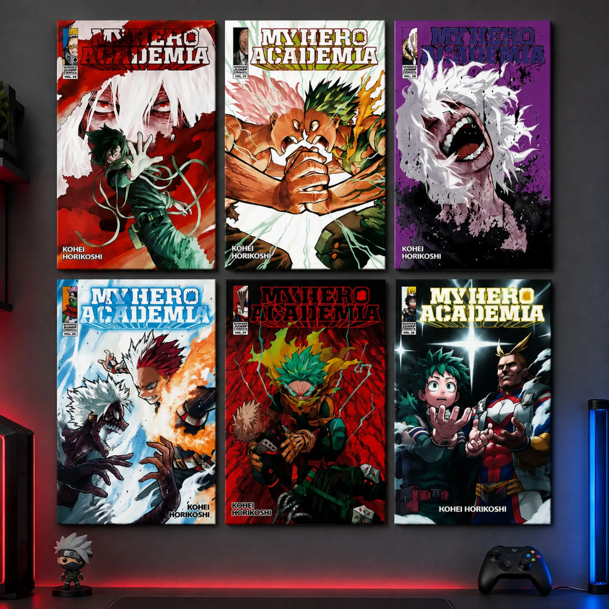 My Hero Academia 6-Piece Canvas Wall Art Set Poster Deku, Bakugo, Todoroki, All Might and Villains Manga Cover Collection, Colorful Anime Prints for Bedroom, Gaming Room, Dorm, Office and Man Cave Decor, Gift for Anime Fans