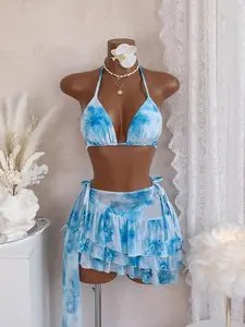 Women's Fashion Split Bikini Three-Piece Set, Stylish Print Swimwear for Beach & Pool, Comfortable & Trendy Bathing Suits for Summer
