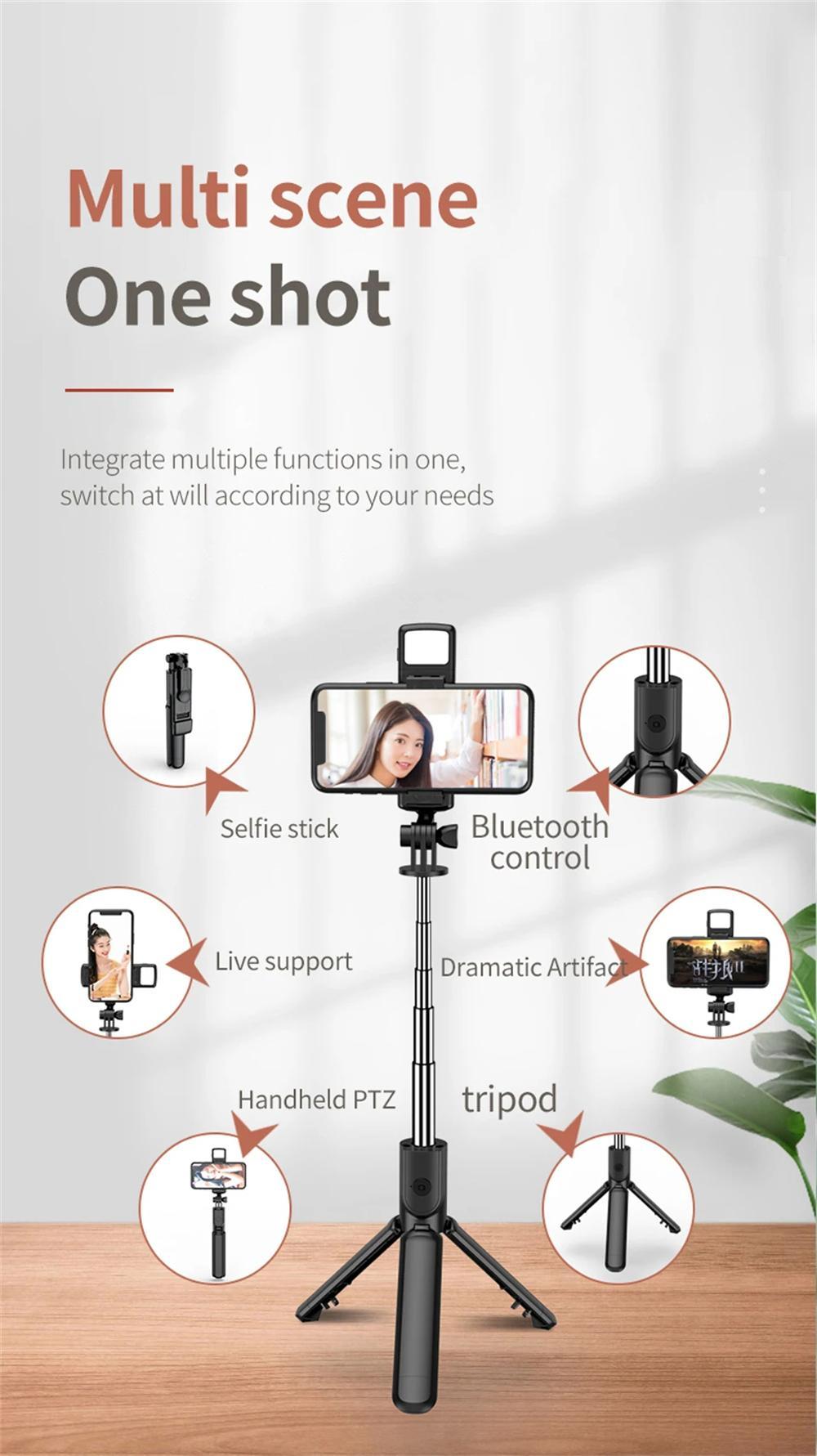 3In1 Bluetooth Wireless Selfie Tripod With Fill Light Shutter Remote Control Portable Foldable Monopod
