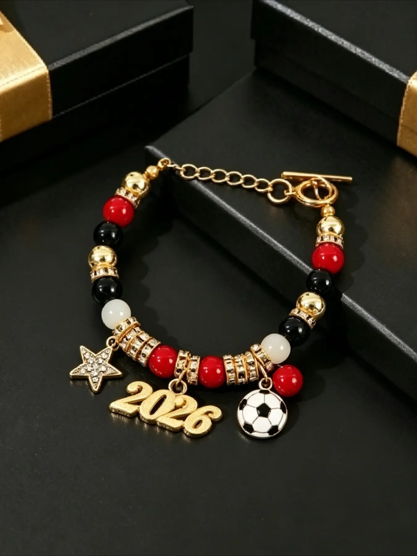 Sports Style Rhinestone Football Star Pendant Bracelet, Adjustable Ot Hook Extender, Unisex Jewelry for Daily Wear, Parties, Gifts