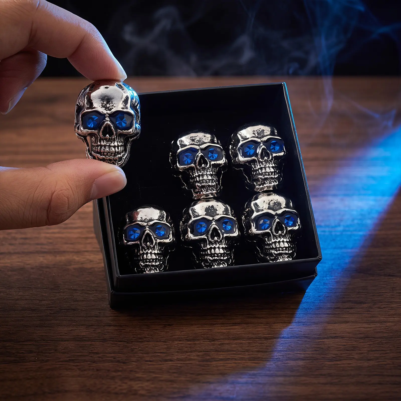 6 Piece Skull Decor Refrigerator Magnets Set Blue Eyes Magnetic Metal Fridge Magnets Home Kitchen Office Art Display, Ca Prop 65 Compliant