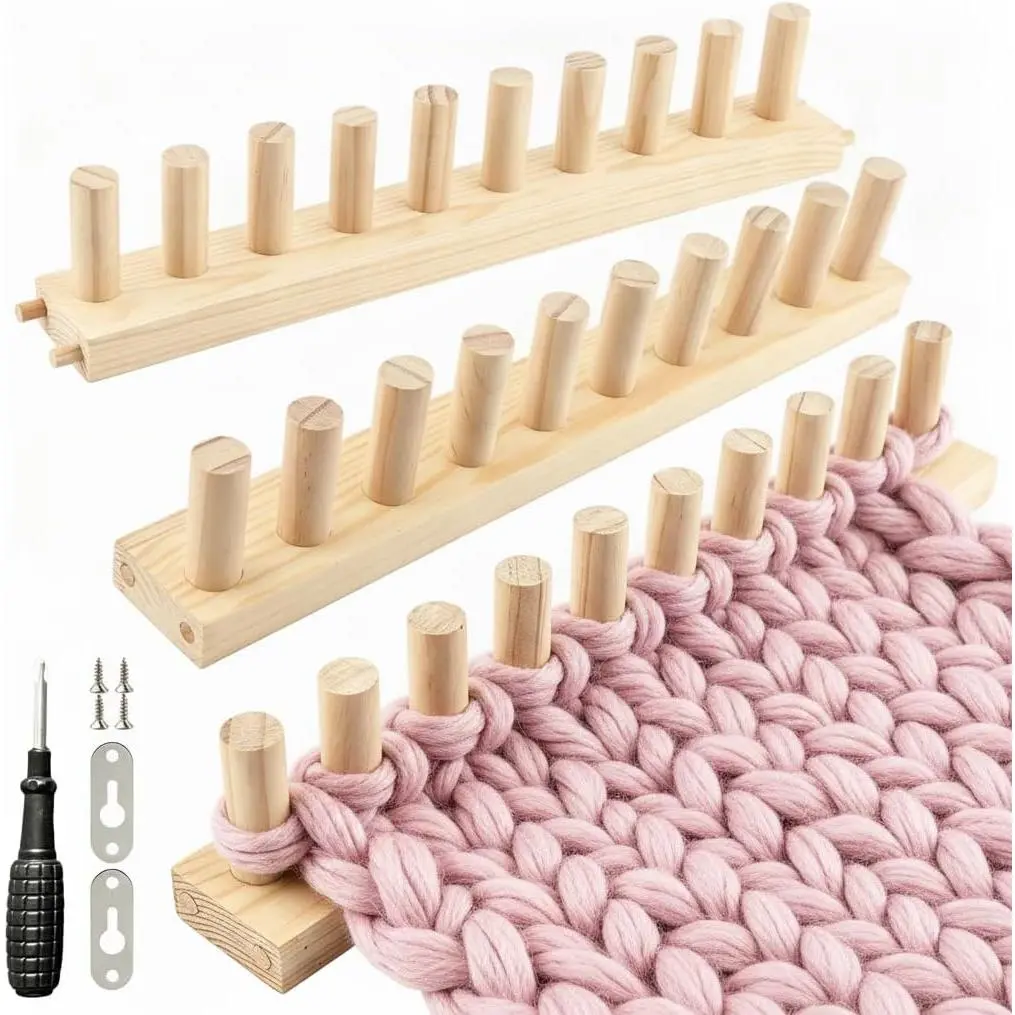 46" Extra-Large Chunky Wooden Blanket Loom, Adjustable Frame Knitting Looms Kit, Chunky Knit Blanket Maker Kit for DIY Yarn Craft,  Decor,  , Beginner Friendly