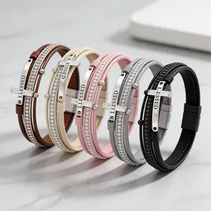 Bracelet for Women, Boho Leather Wrap Multi-Layer Pearl Crystal Bracelet Bangle Jewelry