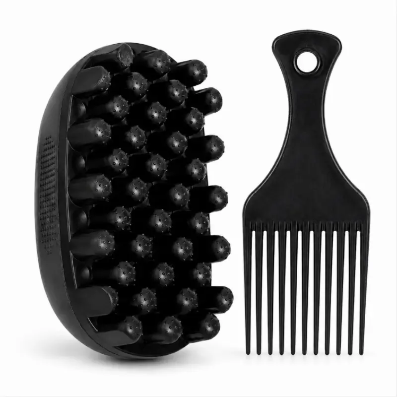 Afro Twist Hair Sponge Brush with Wide Tooth Pick Comb, 2-Piece Curl Sponge Hair Tool Set for 4C Coily Curly Textured Hair, Root Lifter Detangling Comb for Black Men and Women