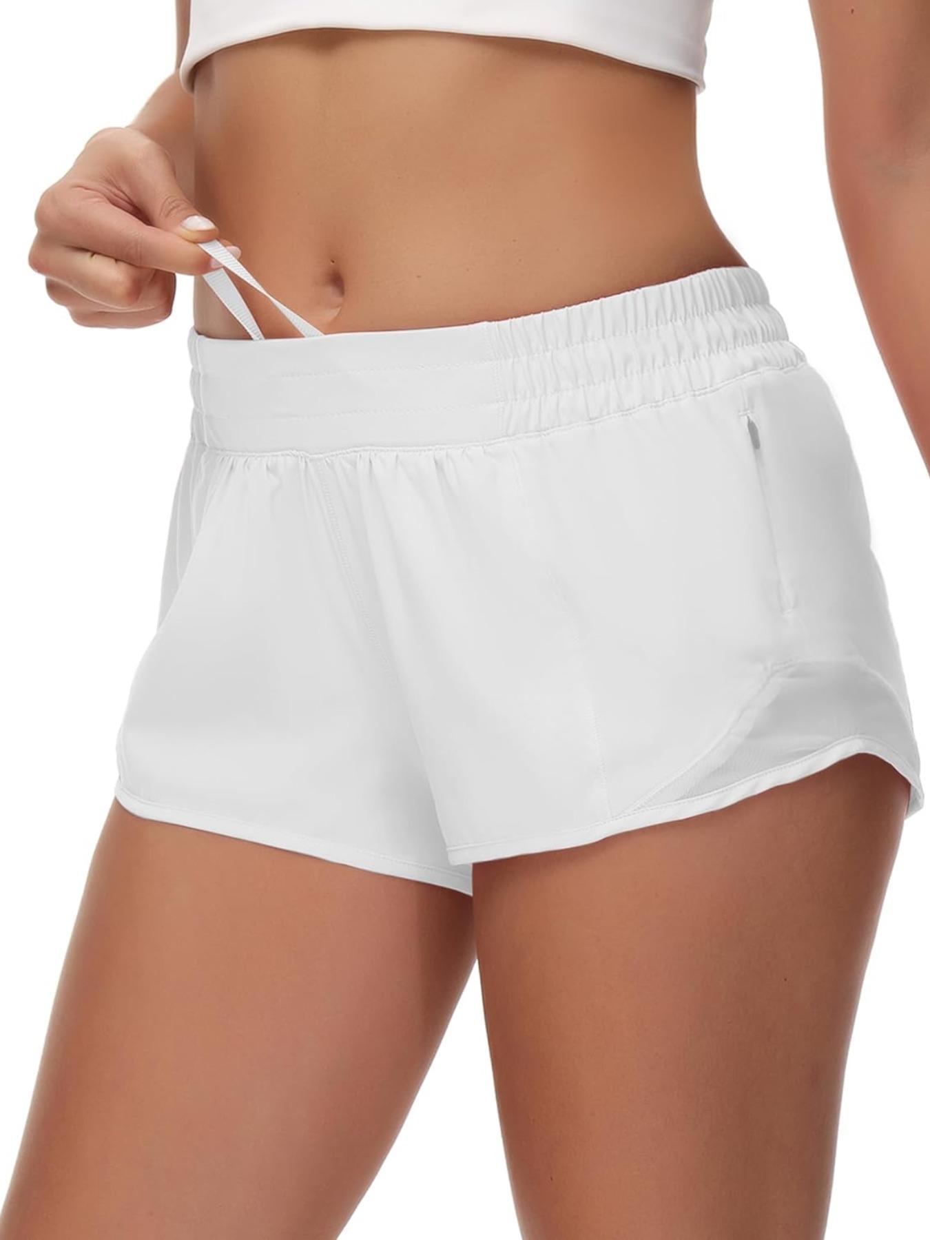 Women's Solid Drawstring Waist Gym Shorts, Breathable Quick Drying Zipper Pocket Sports Shorts for Cycling Running, Ladies Sportswear for All Seasons, Activewear