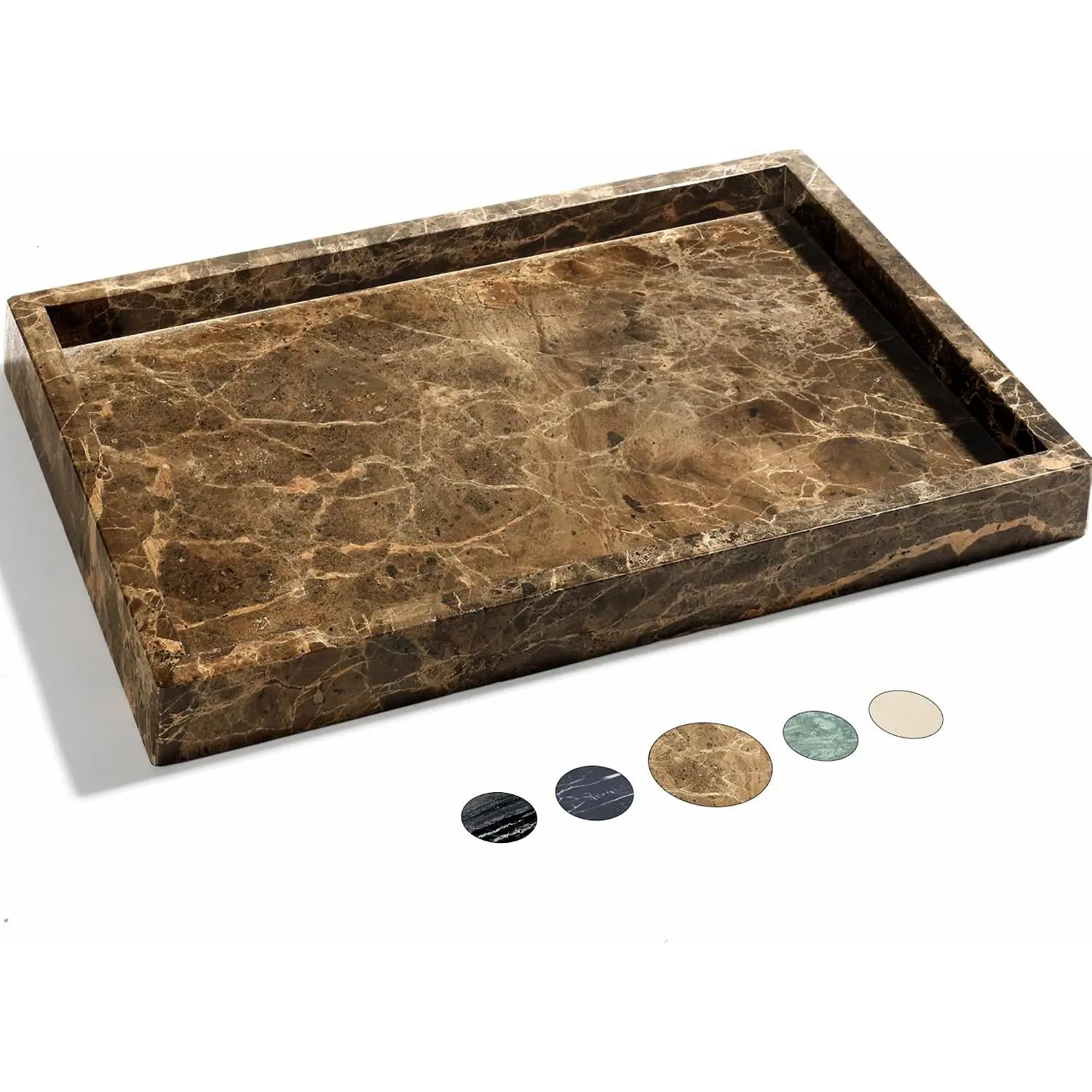 Real  Marble Tray for Bathroom, Genuine Marble Stone  Tray, Luxury Storage Trays for Kitchen, ,  Decor, Dresser, Non-/Non-Ceramic, 12"x 8"x 1.2", Dark Brown