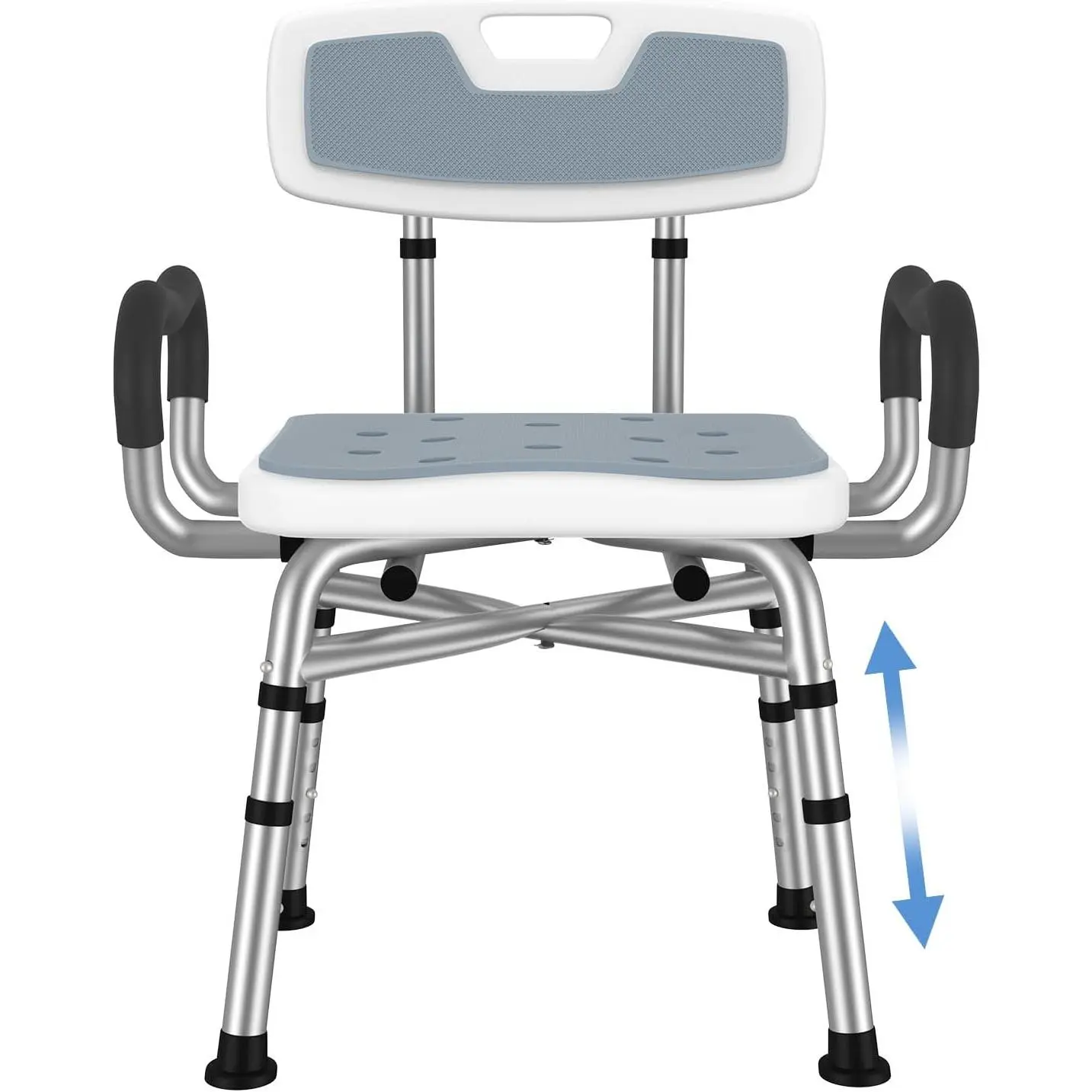 Adjustable Shower Chair with Arms & Back, Stable Heavy Duty 550lbs Safety Bathtub Seat with Non-Slip Feet, Rust-Resistant Aluminum Frame & Tool-Free Assembly for Elderly & Disabled