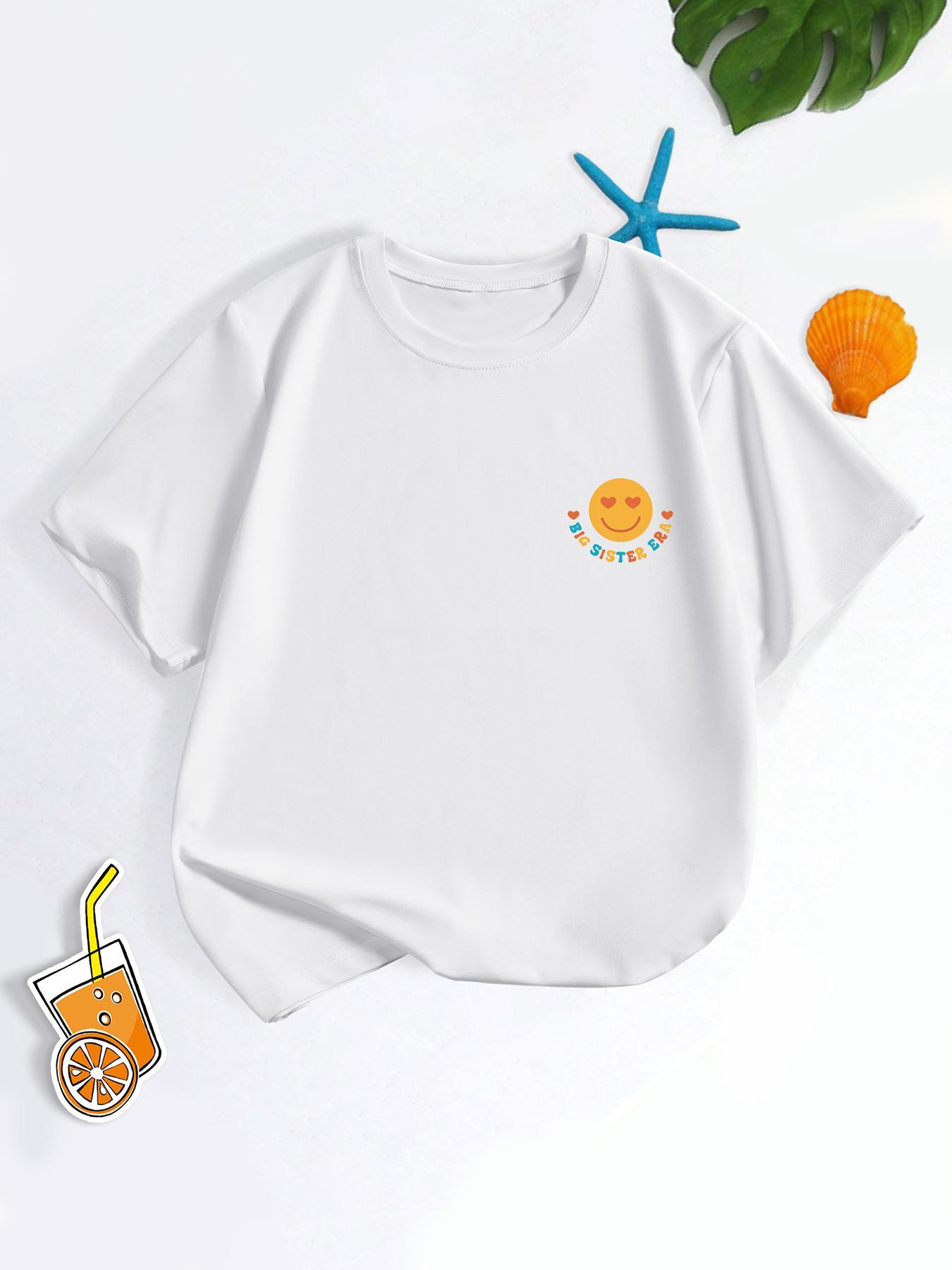 Girl's Cartoon Letter Print Round Neck Tee, Casual Short Sleeve T-shirt for Daily Wear, Kids Clothes for All Seasons, Graphic Print Shirt