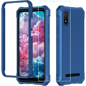 for Cloud Mobile Stratus C8 Case with Screen Protector,Cloud C8 Phone Case Full Body Protection Front Silicone Bumper Frosted PC Back Military Grade Shockproof Cover for Cloud Stratus C8 Blue