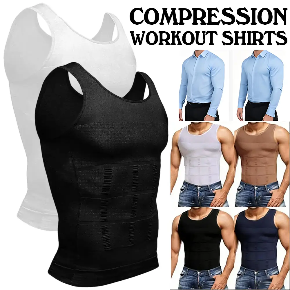 1/2/3PCS Men's Compression Vest, Seamless Skin-tight Body Contouring Undershirt for Tummy Control, Breathable Workout Gear, Gynecomastia