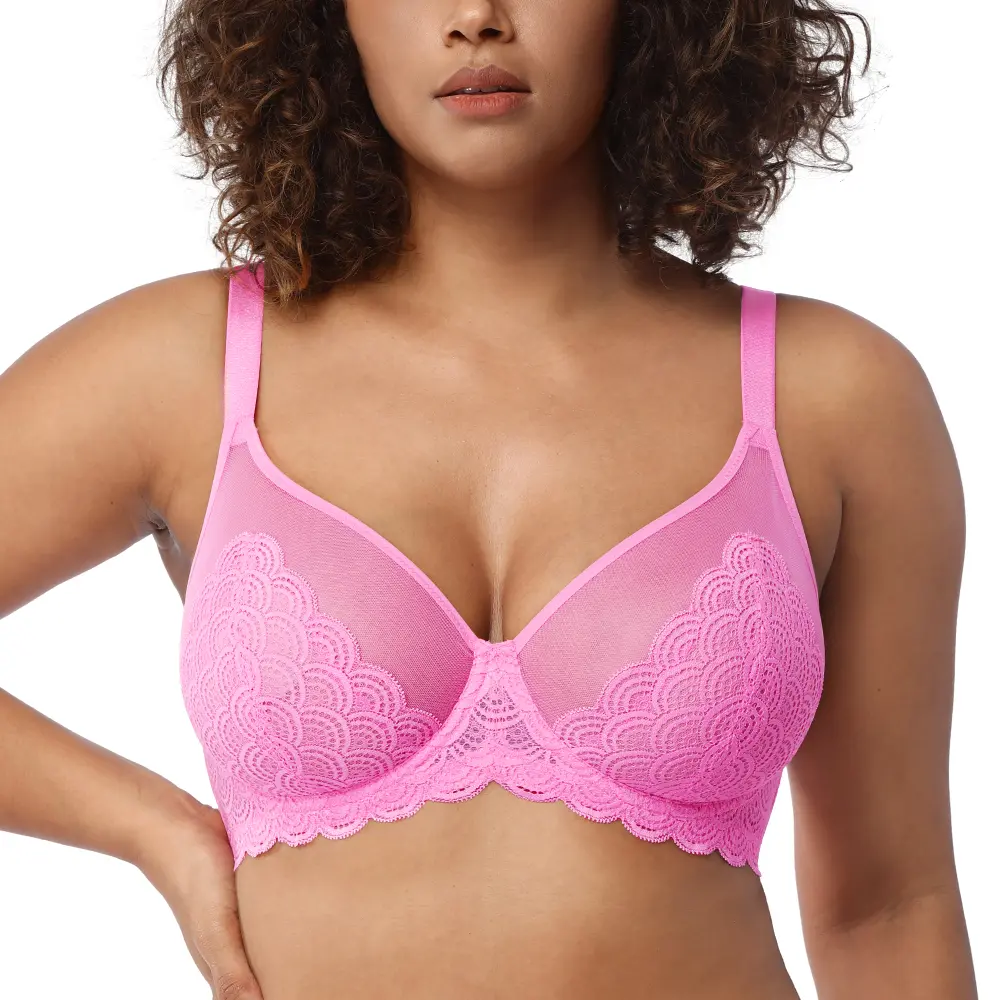HSIA Mermaid Scales Sexy Lace Plus Size Unlined Underwire Bra for Large Bust Women Full Coverage Minimizer Bra Lifting Daily Bras Lightweight Breathable Comfort Back Smoothing Bra with Adjustable Straps