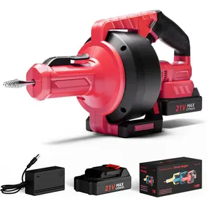 21V Cordless Electric Drain Auger, 25Ft Auto Feed Drain Snake for Clog Remover with 2.0Ah , Plumbing Snake for Sink Toilet Bathroom Shower Pipes 3/4"-2.95", Included Bag Gloves Rag