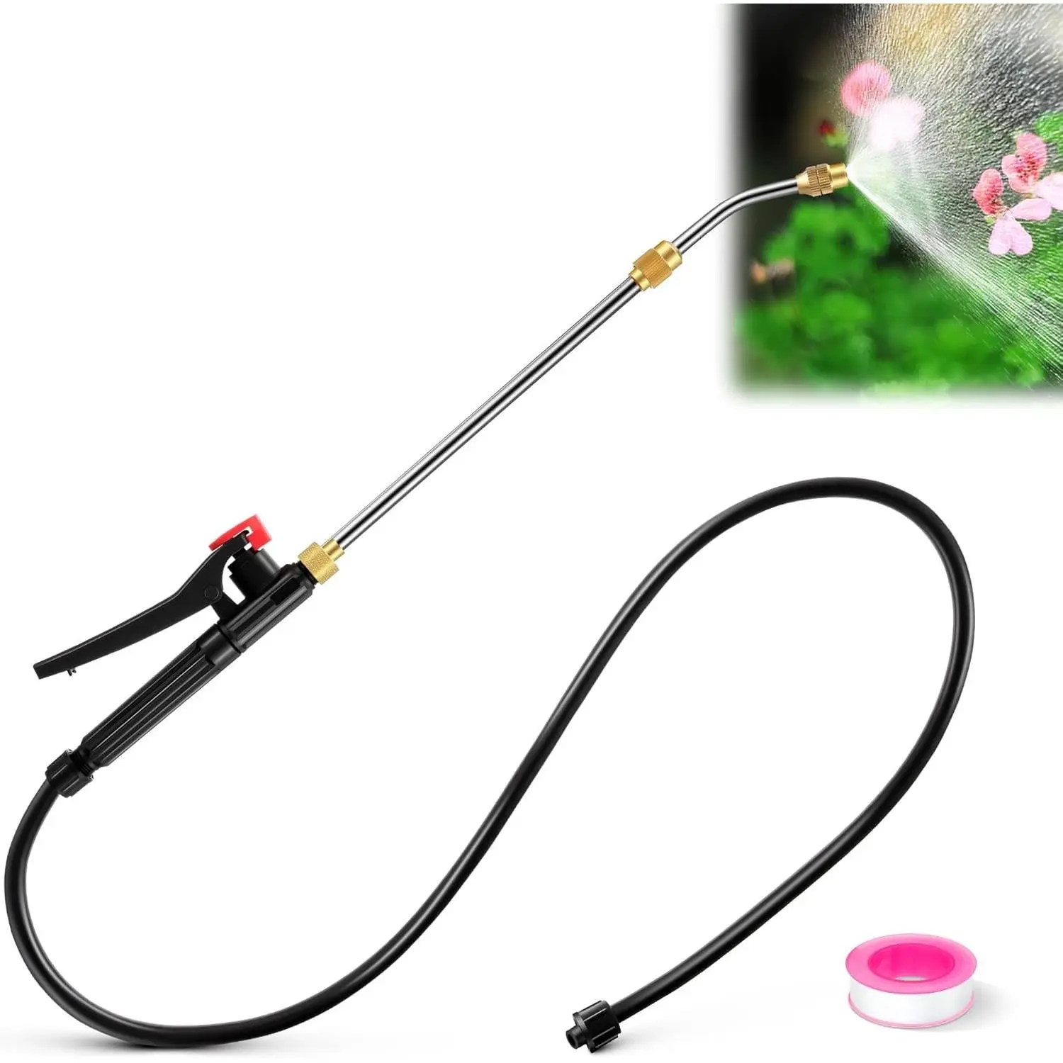 Pump Action Pressure Sprayer Wand Universal, Retractable 24" Stainless Steel Replacement Sprayer Wand with PVC Replacement Hose & Shut off Valve