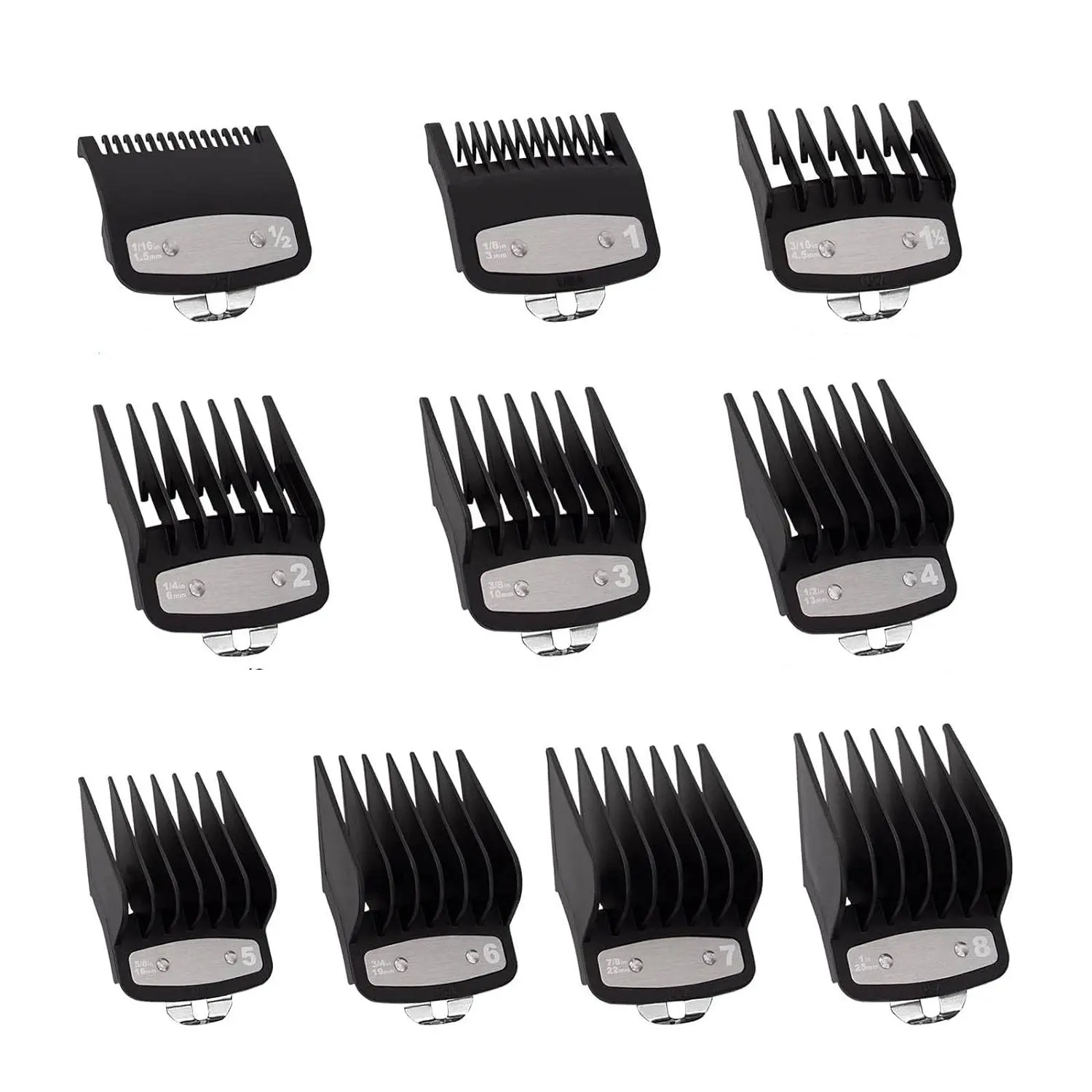 Clipper Guards Cutting Guides Compatible with Wahl Clipper with Metal Clip-from 1/16 Inch to 1 Inch(1.5-25mm)